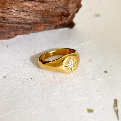 Monlansher Geometric Star Radiancy SZ Stone Polaris Ring Gold Color Titanium Steel Rings for Women Vintage Classic Rings Jewelry