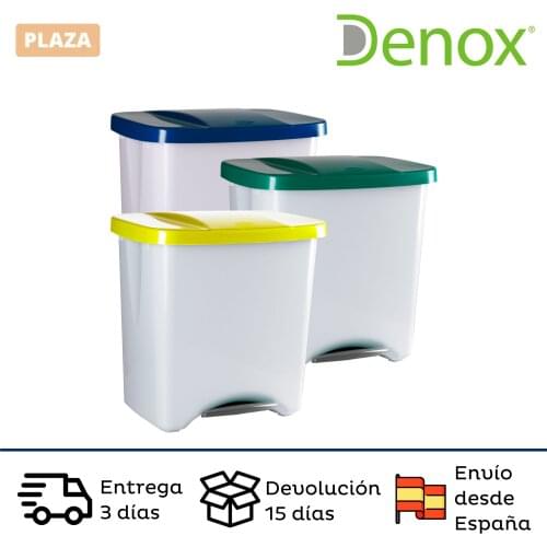 Denox eco Pedalbin recycling cubes 50 litres c/u: 150 litres total, in 3 containers, in green/blue/yellow colors