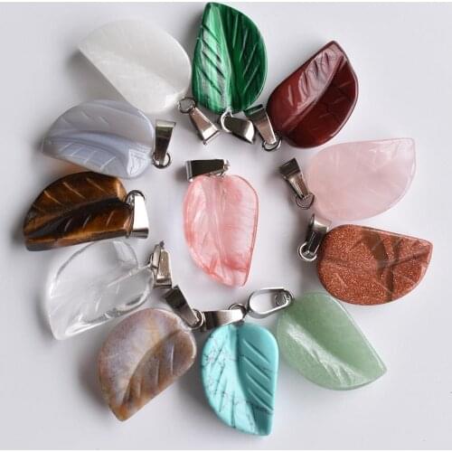 2020fashion natural Hot Sell stone Assorted Mixed Leaf charms pendants for jewelry making 12pcs/lot Wholesale free shipping