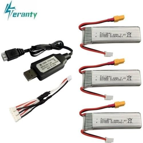 7.4V 600mAh Lipo Battery and USB Charger For XK K130 RC Six-way Brushless Aileron Helicopter Spare Parts Accessories 2s Battery