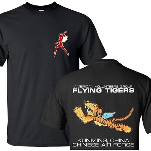 Men 2019 Brand Clothing Tees Casual The Flying Tigers Chinese Air Force American Fighter Pilot BLACK T-SHIRTS S-3XL T shirt
