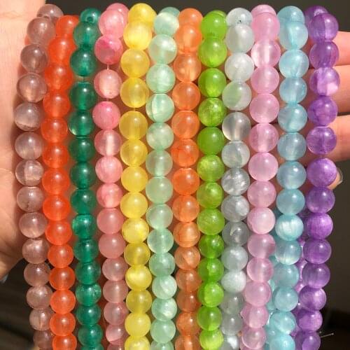 Natural Stones Pink Blue Jades Chalcedony Rould Loose Spacer Beads for Bracelets DIY Jewelry Making Bulk 15'' 4 6 8 10 12mm