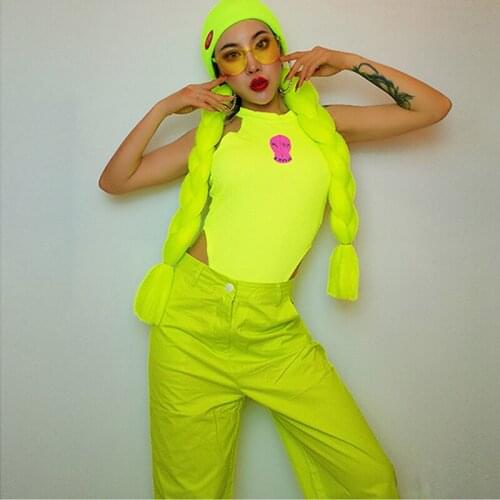 Nightclub Gogo Dancing Performance Stage Wear Ds Dancewear Rave Clothes Fluorescent Green Hip Hop Jazz Dance Costume VDB3719
