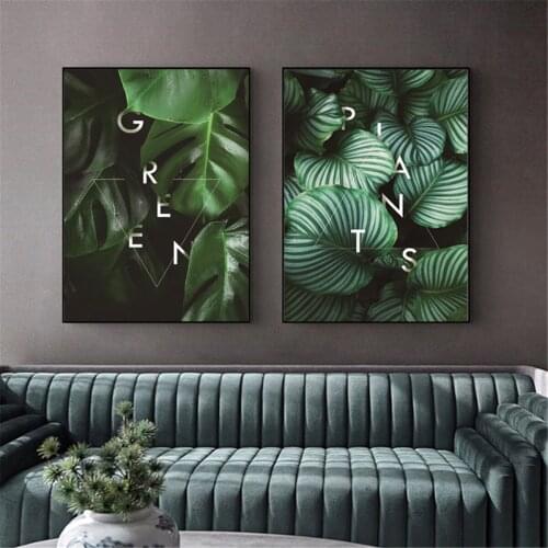 Nordic Green Plant Leaf Animal Poster Canvas Print Painting Wall Art Living Room Home Decoration