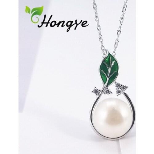 2020 New Silver Color Green Leaf Pendant Necklaces for Women Collars Fashion Jewelry Collarbone Real Pearl Necklace Wholesale
