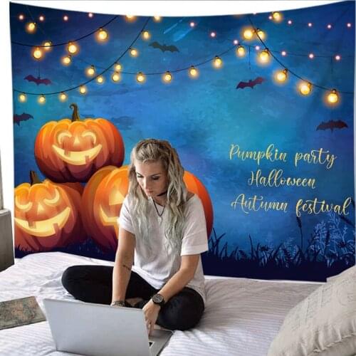 2021 New Halloween Party Decor Tapestry Letter Happy Halloween Tapestry Wall Hanging Cartoon Pumpkin Bat Tapestry Hot Selling