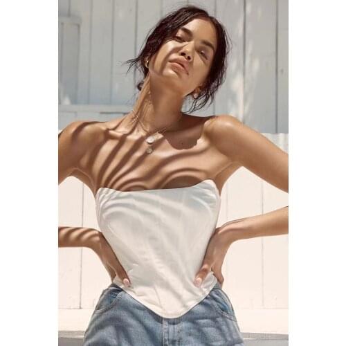 2020 Autumn New White Strapless Crop Top Sexy Woman Night Party Outfit Elegant Vintage Vestios