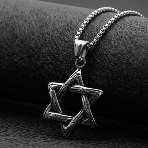 Ethnic Silver Color Star of David Pendant Israel Boxes Chain Necklaces Men Women Stainless Steel Religious Jewish Choker Jewelry