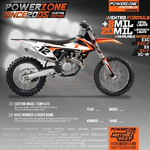PowerZone Custom Team Graphics Backgrounds Decals 3M Stickers Kit For KTM SX SXF MX EXC XCW Enduro 125cc to 500cc 2016-2019 088