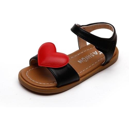 Comfortable Soft Bottom Little Girls Sandals Kids Shoes For Summer Children Flat Beach Shoes Cartoon Heart 1 2 3 4 5 6Years Old