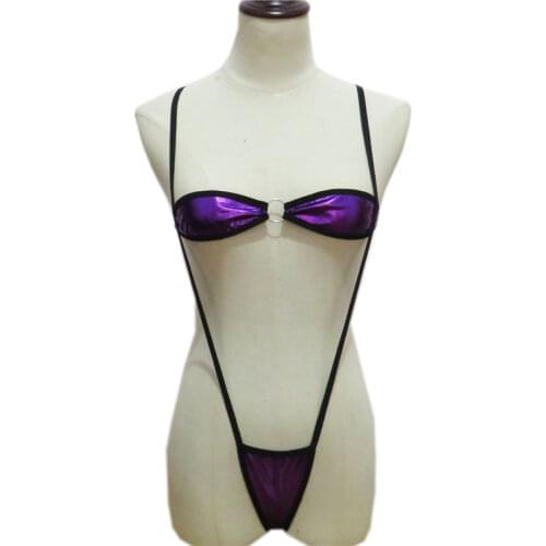 Sexy bikini plus size swimwear women swimsuit women biquini bikinis Solid color Patent leather Lace adjustable metal ring String