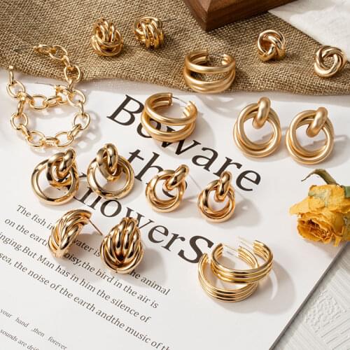 New Fashion Bohemia Gold Color Metal Drop Earrings For Women Statement Stainless Steel Knot Twist Earrings 2021 Trend Jewelry