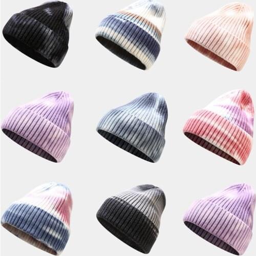 Tie Dye Color Harajuku Beanie Winter Wool Knitted Hat Fashion Warm Skullies Beanies For Women Men Hip Hop Cap gorras