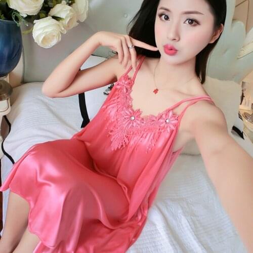 Women Nightgowns Sexy Silk Satin Sleepwear Nightdress Home Wear Summer Sexy Soft Sleep Lounge Night Dress Silk 4XL Nightwear