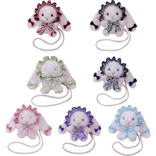 Japanese Lolita Crossbody Messenger Shoulder Bag Kawaii Cute Ruffled Lace Bow Rabbit Bunny Satchel Handbag Plush Doll Toys with