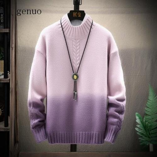 Winter Stand Collar Sweater Men Warm Fashion Tie Dyed Contrast Color Casual Knit Sweaters Loose Long Sleeve Pullover Men Sweter