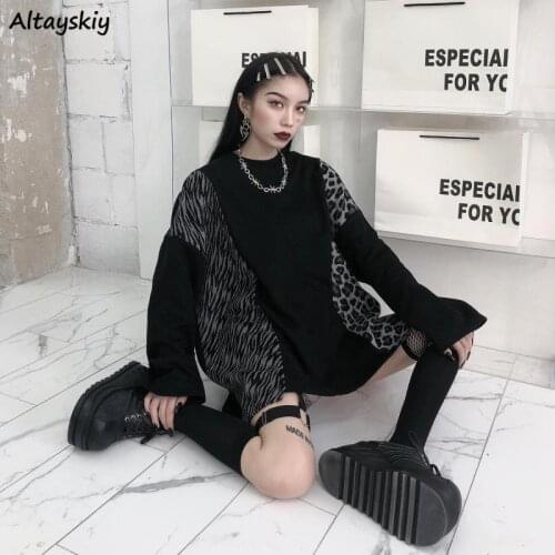 Sweatshirts Women Pullovers Daily O-Neck Oversize Thick All-match Patchwork Korean Chic Hoodie Harajuku Design Black Streetwear