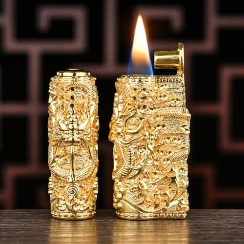 Chinese Traditional Armor Dragon Old-fashioned Kerosene Lighter Windproof Grinding Wheel Creative Embossed Personalized Gift