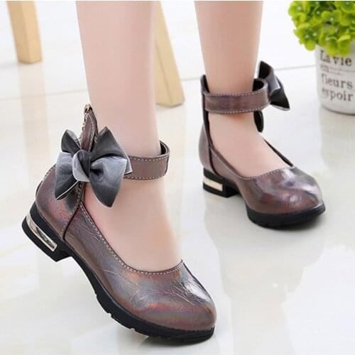 Children Girls Spuare heel Ankle Leather Shoes For Big Girls School Champagne Party Wedding Crystal Dance Princess Shoes New