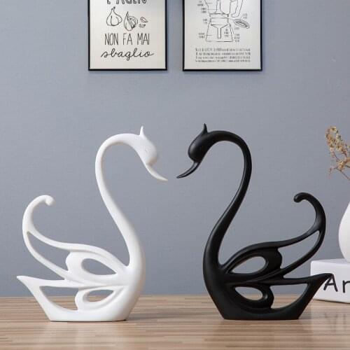 EUROPEAN RESIN BLACK WHITE SWAN DECORATION ARTWORK HOME LIVINGROOM FURNISHING CRAFTS PORCH TV CABINET OFFICE FIGURINES ORNAMENTS