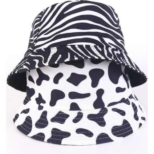 Vriginer New Fashion Reversible Black And White Cow Pattern Bucket Hat Fisherman Hat Women Summer 2021