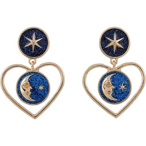Japan and South Korea star moon love hearts pentagram joker earrings stud earrings female temperament