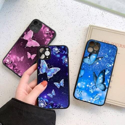 Color butterfly bling Phone Case matte transparent For iphone 7 8 11 12 plus mini x xs xr pro max cover