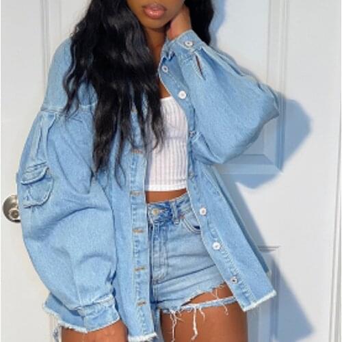 Spring Autumn Blue Denim Jacket Fashion Retro Casual Jacket Womens 2021 Street Style Jacket Crop Jacket Oversized Denim Coat