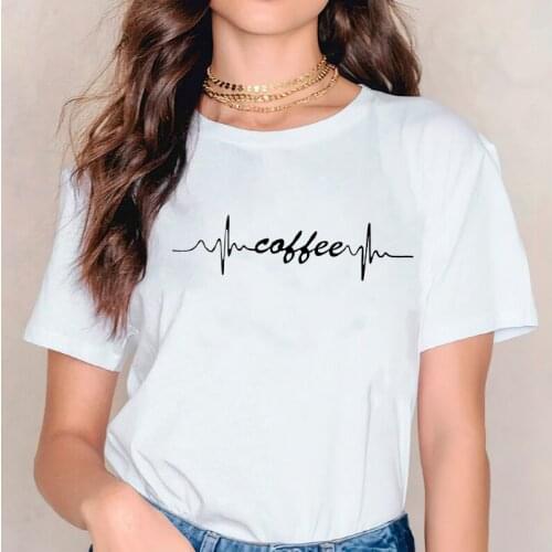 Women T-shirts Womens Coffee Heartbeat Love Fashion Stylish T 90s Style Summer Autumn Print Lady Top Shirt Ladies Tee T-Shirt