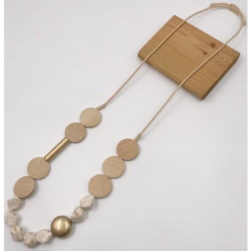 Kara&Kale Boho Fashion Jewelry Sweater Chain Long Necklace Wax Cord Natural Stone&Wood Beads Earthy Necklace Women Accessories