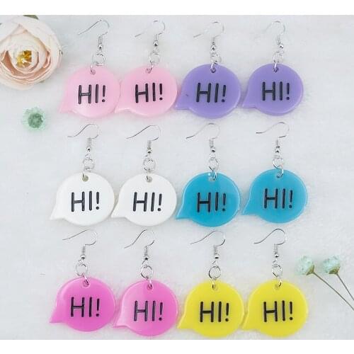 1Pair Personality HI! Nameplate Earrings Flatback Resin Fishon Multicolor HELLO! Drop Earring For Kids Gifts Woman Jewelry