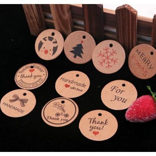 100pcs/lot round kraft handmade with love tag paper thank you gift tag label for wedding/candy/baby gifts products tagging tag