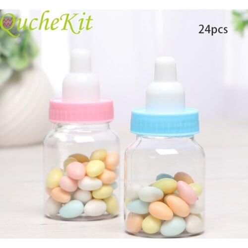 24pcs Blue Plastic Pacifier Shape Bottles Baby Shower Birthday Party Favors Gift Packaging Box For Candy Chocolate Pink Sweet Bo