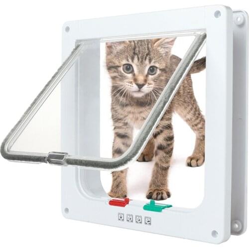 3 Size 4 Way Lockable Dog Cat Kitten Door Security Flap Door ABS Plastic S/M/L Animal Small Pet Cat Dog Gate Door Pet Supplies