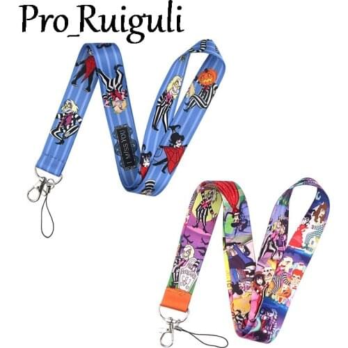 30pcs Tim Burton horror movie Cartoon Keychain Lanyards Id Badge Holder ID Card Pass Mobile Phone USB Badge Holder Key Strap