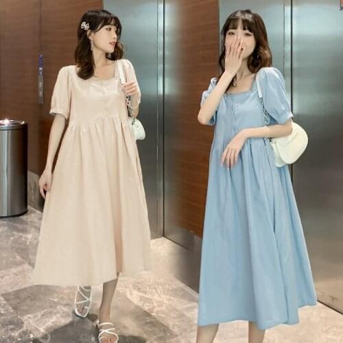 40660# Maternity Clothes Summer Short Sleeves Easy Matching Loose Stylish Vintage Dress Pregnant Women Pregnancy Clothes