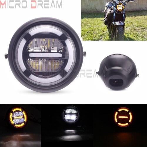 7" Motorcycle LED Retro White Amber Headlight Daytime Running Light High/Low Beam DRL 7 inch Head Lamp Cafe Racer Chopper Bobber