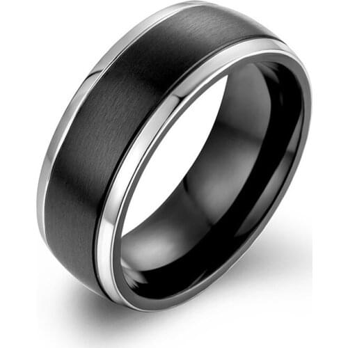 8mm Blue Black Gold Color Trendy Male Men High Polishing Rings Fashion Jewelry Stainless Steel Party Gift Size 8 9 10 11 12 13
