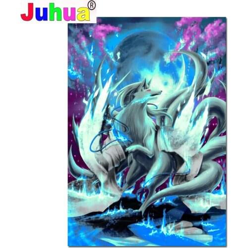 5d diy diamond embroidery 9-tailed fox full square round drill diamond painting Amazing Animal mosaic kit wall art Crystal Gift