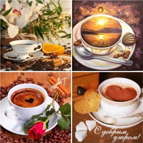 HUACAN Diamond Painting Coffee Cup Cross Stitch 5D Diy Diamond Embroidery Mosaic Flowers Wall Art Decoration For Home