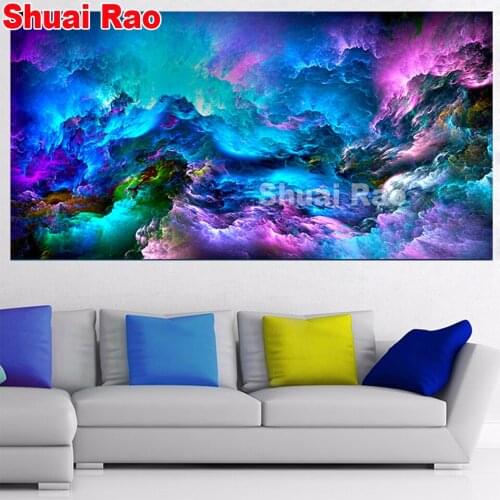 Large Watercolor Landscape Diamond painting wave full square round mosaic diamond embroidery abstract Clouds home decor