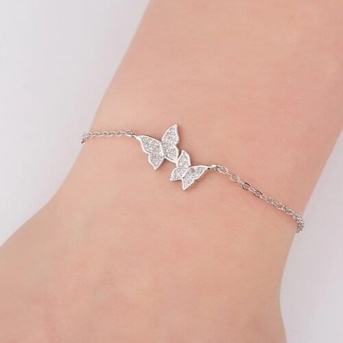 Hfarich Bracelet Elegant Simple Crystal Butterfly Bracelet Bangle For Women Chain Jewelry Gold Rose color Dropshipping