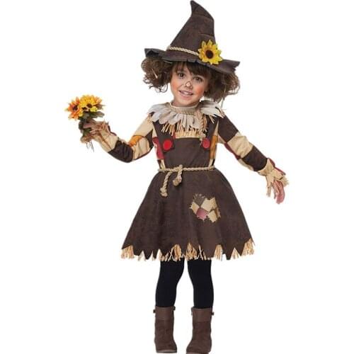 Children The 2020 Scarecrow Stage Performance Costume Halloween Cosplay Girls Witch Costume