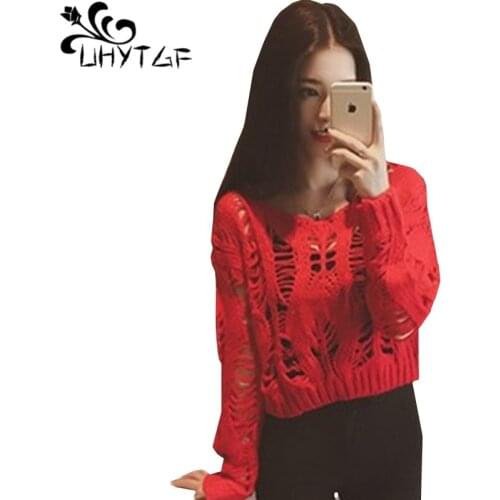 UHYTGFBefree Autumn Woman Sweater New Harajuku Short thin Sweater Ladies Fashion Hole Hollow Sexy Sweater knit swetry damskie556