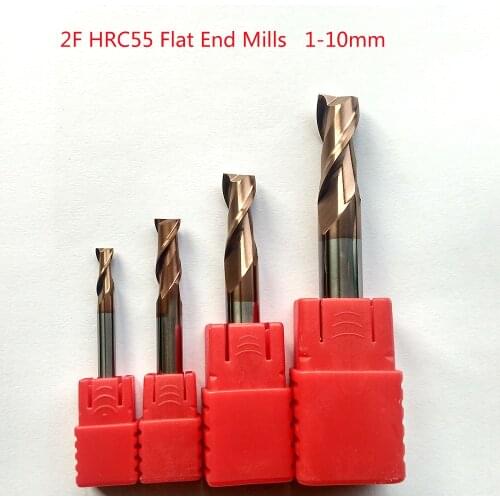 Jerray 1mm,2mm,3,,,4mm,5mm,6mm,8mm,10mm 2 flute HRC55 Tungsten Carbide Flat End Mill CNC Milling Router Bits