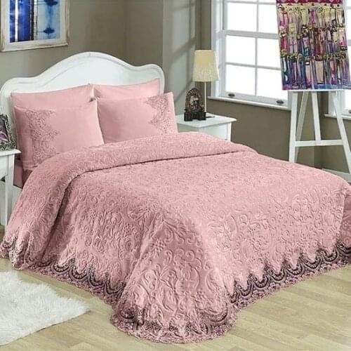 Dolce Mariee 6-Piece French Laced Blanket Set bedspread cover set pink white brown cappuccino cushion cover