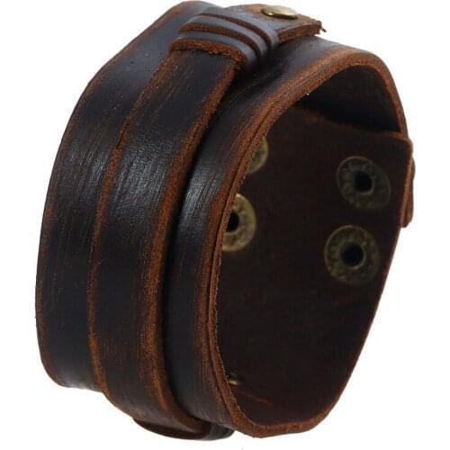 Leather Cuff Wide Bracelet Rope Bangles Brown For Men Fashion Man Bracelet Unisex Jewelry Gift