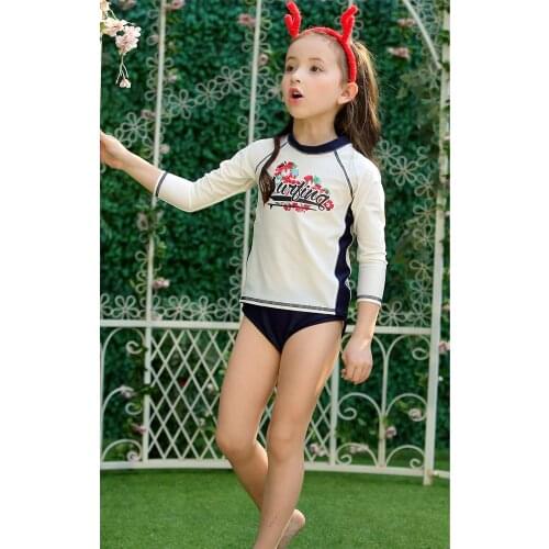 Vivo-biniya Kids Rash Guard Girls Swimming Suit White Printed Swimwear Beach Shirt UPF50+ Sun UV Protection Long Sleeve Set of 3