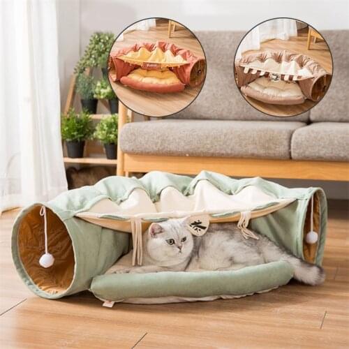 Cat Bed House Collapsible Pet Cat Tunnel Tube Toys with Plush Balls Kitten Play Tent Interactive Toy for Rabbit Cat Accessories