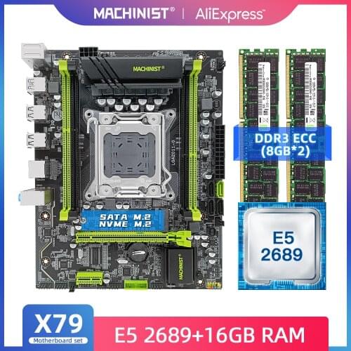 MACHINIST X79 GREEN Motherboard LGA2011 Kit with Inte E5 2689 Processor 16G(2*8) DDR3 Support Desktop Memory ATX X79 282H